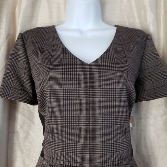 NWT Cremieux taupe checked fit &  flare dress 6 - Picture 4 of 8